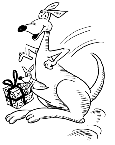 Kangaroo And Its Kid Have A Gift Coloring Page